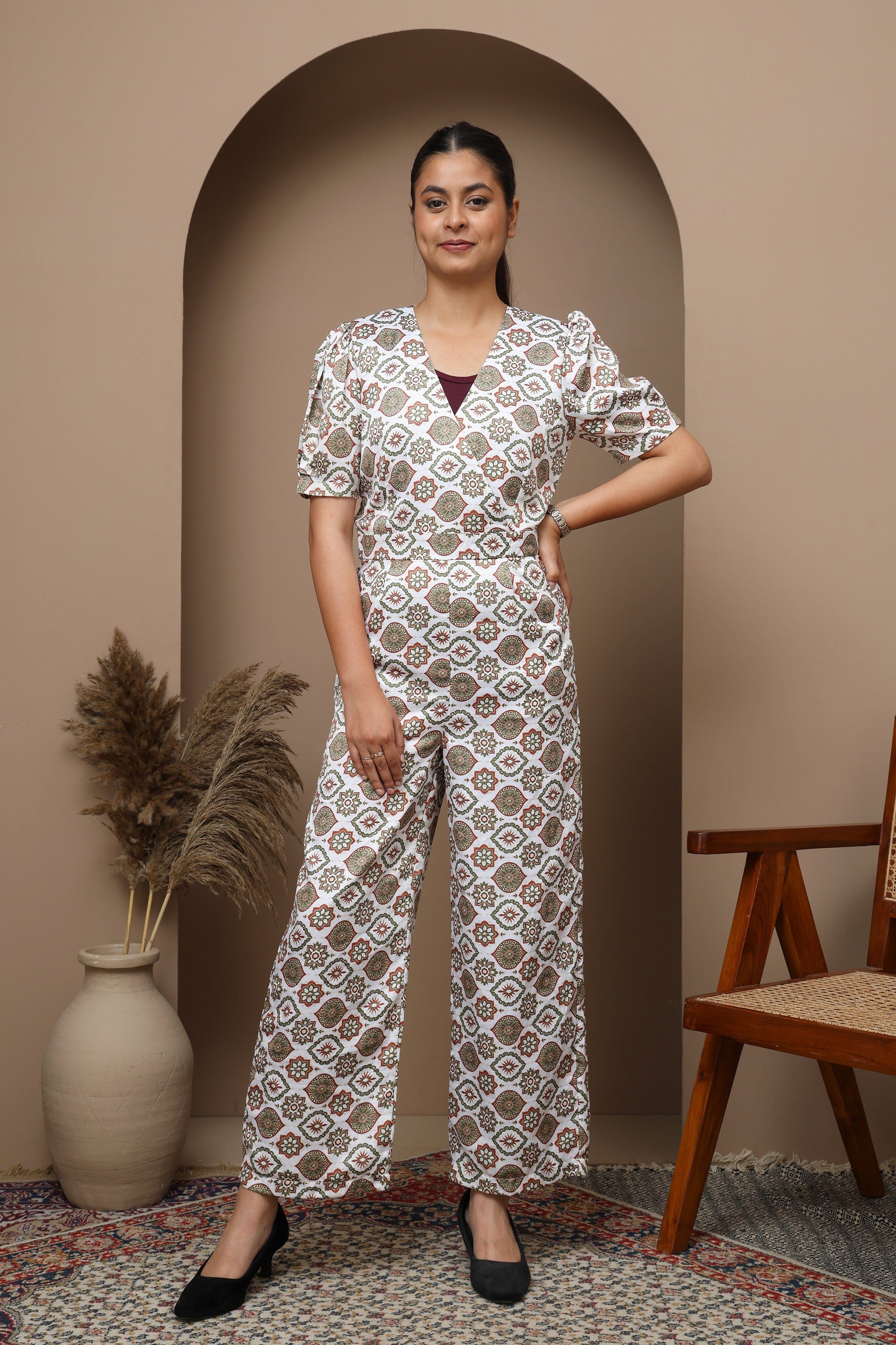 Geometric Print Crepe Jumpsuit