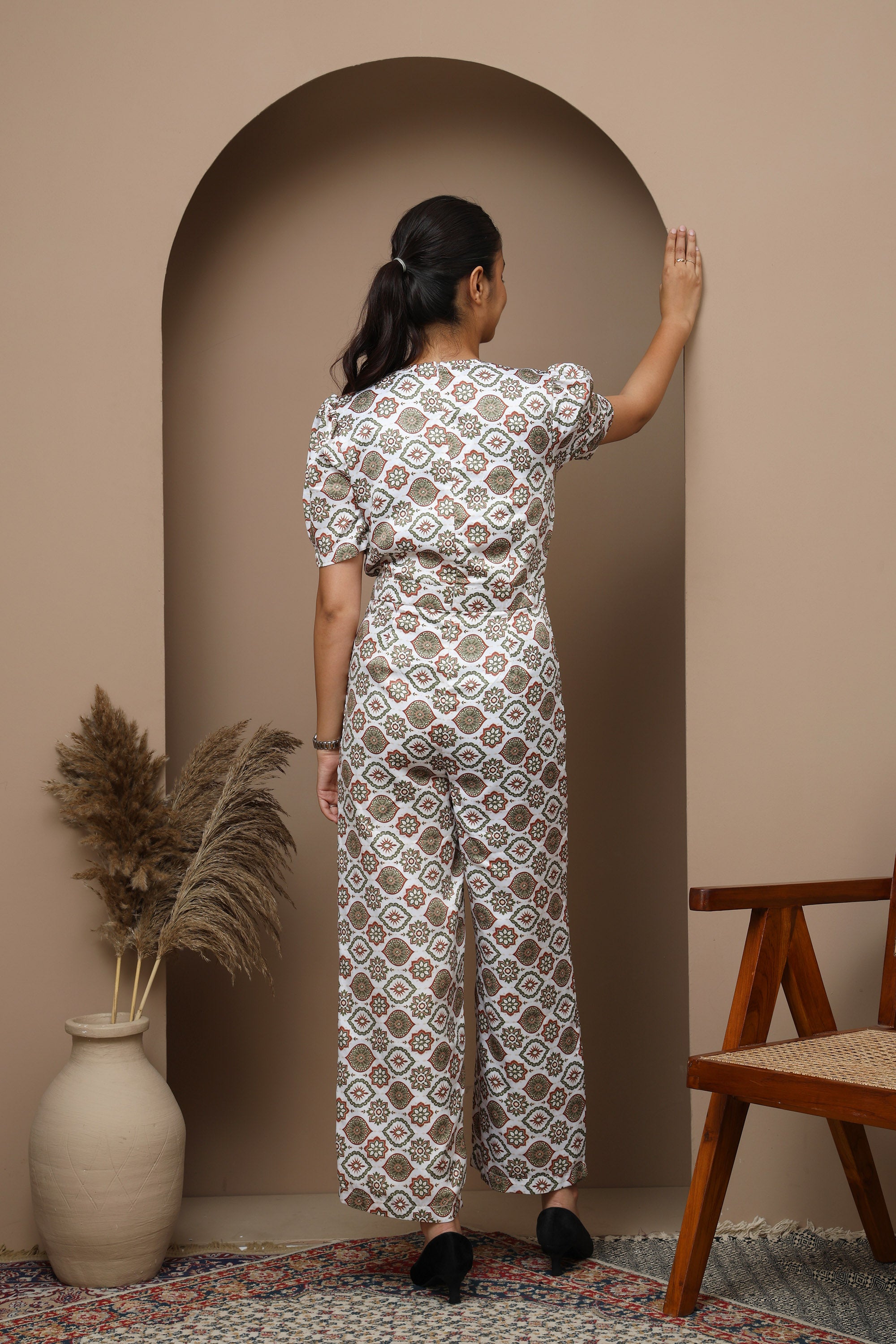 Geometric Print Crepe Jumpsuit