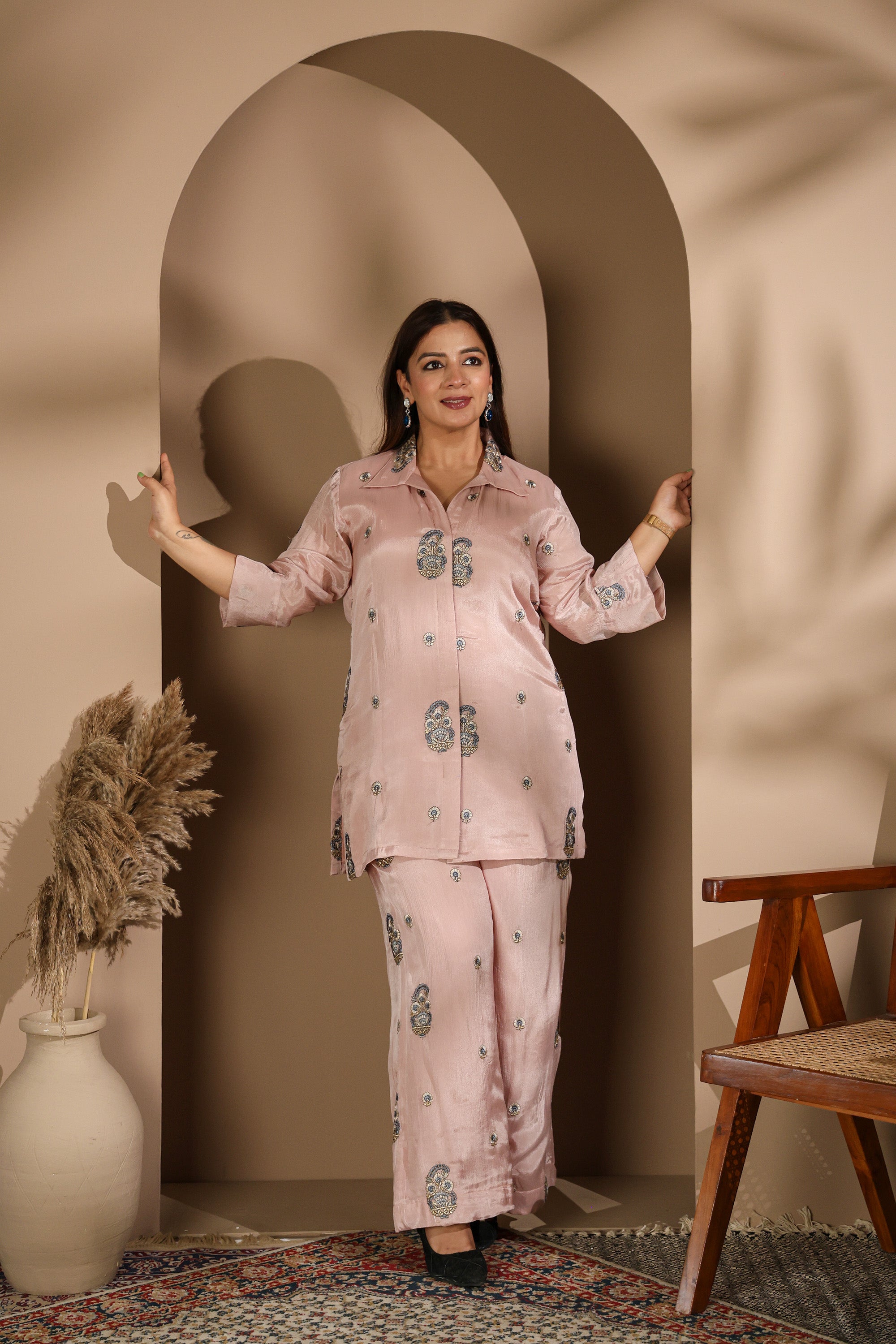 Crepe Silk Indo-Western Blazer & Flared Pants Set