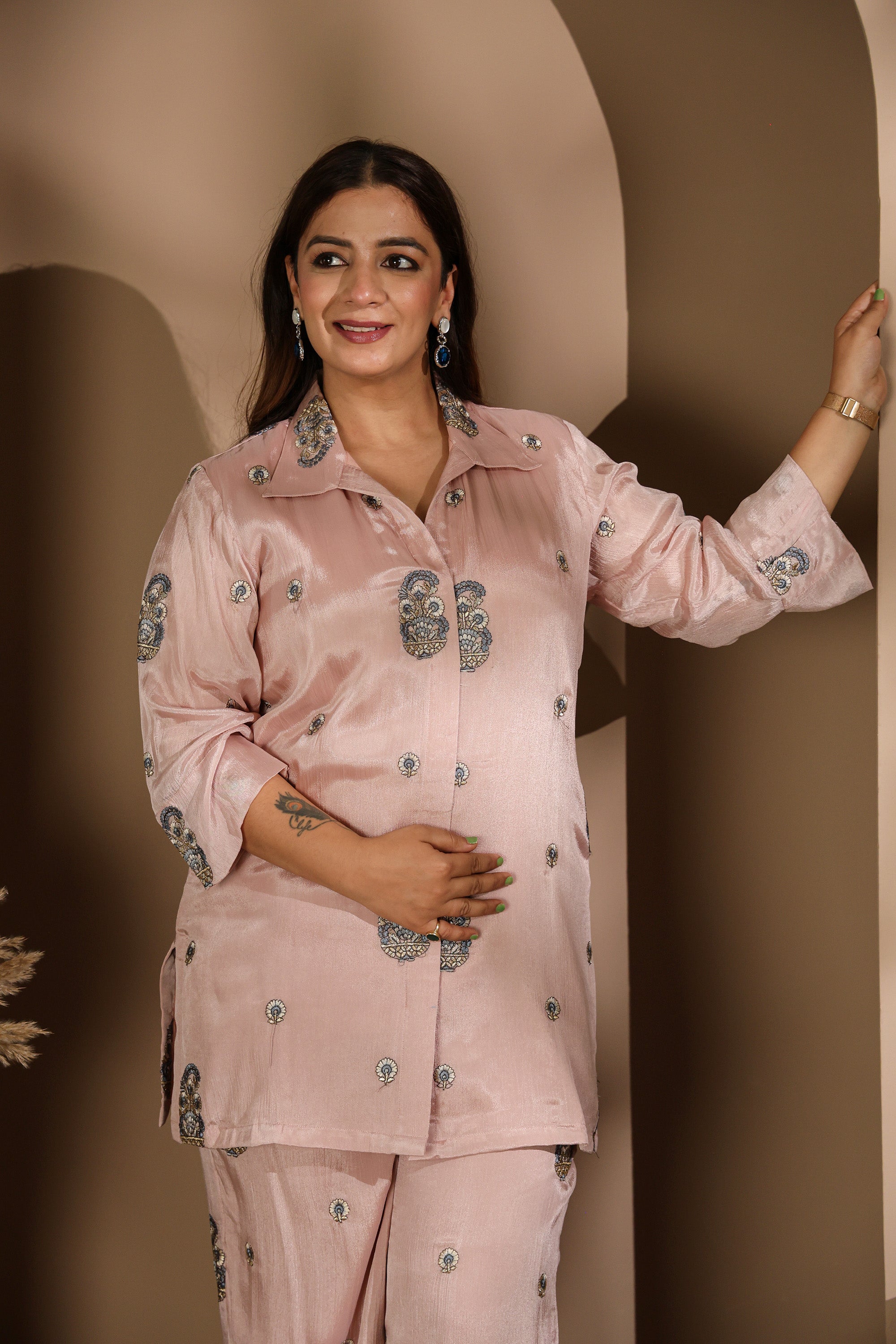 Crepe Silk Indo-Western Blazer & Flared Pants Set