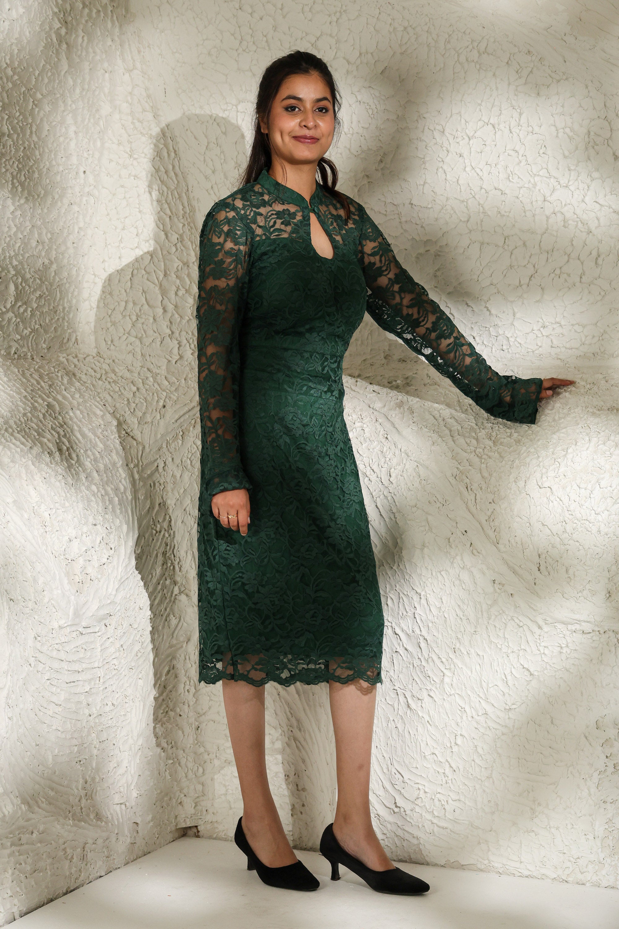 Green Lace Midi Dress