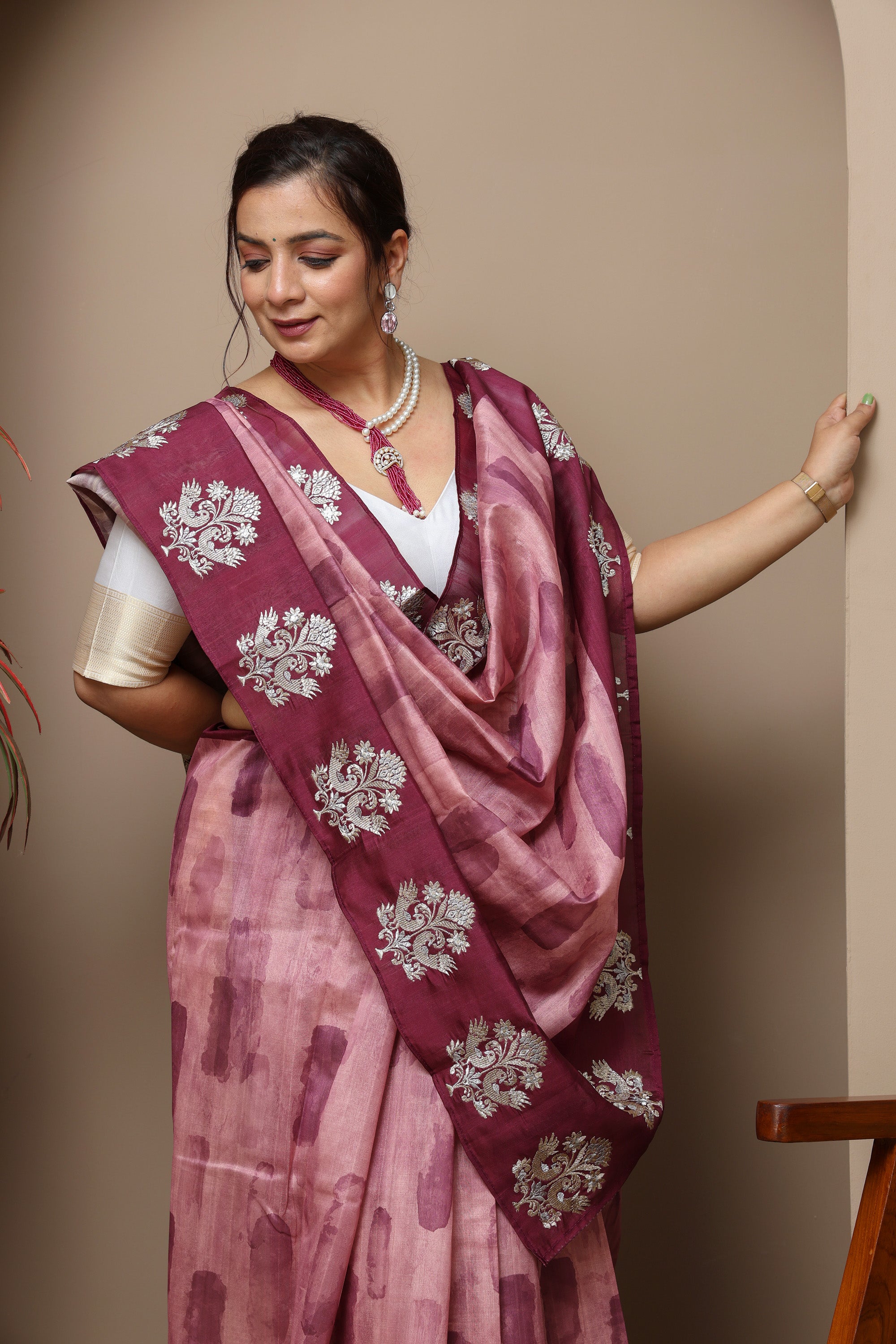 Matka Silk Print & embroidery Saree purple colour