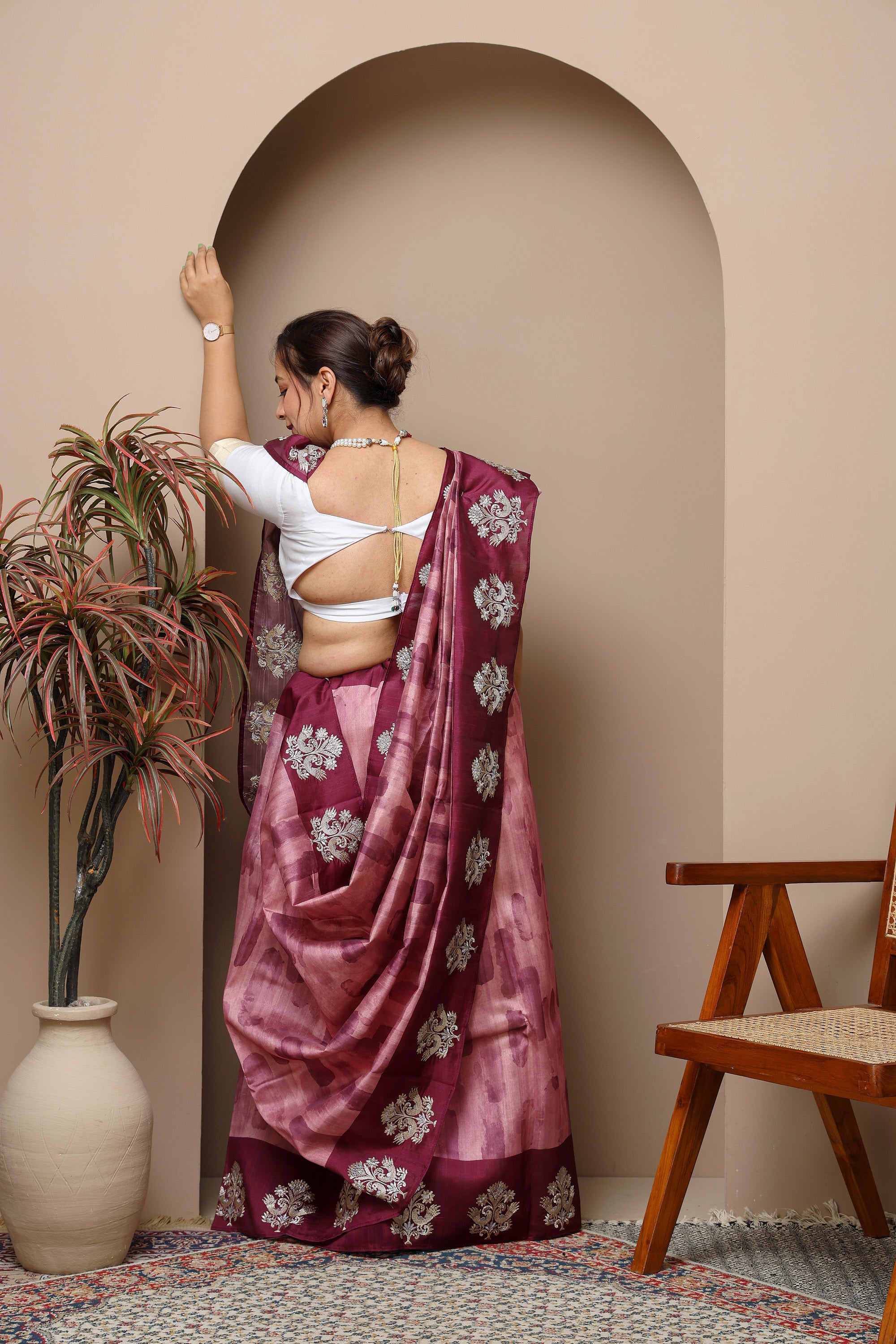 Matka Silk Print & embroidery Saree purple colour