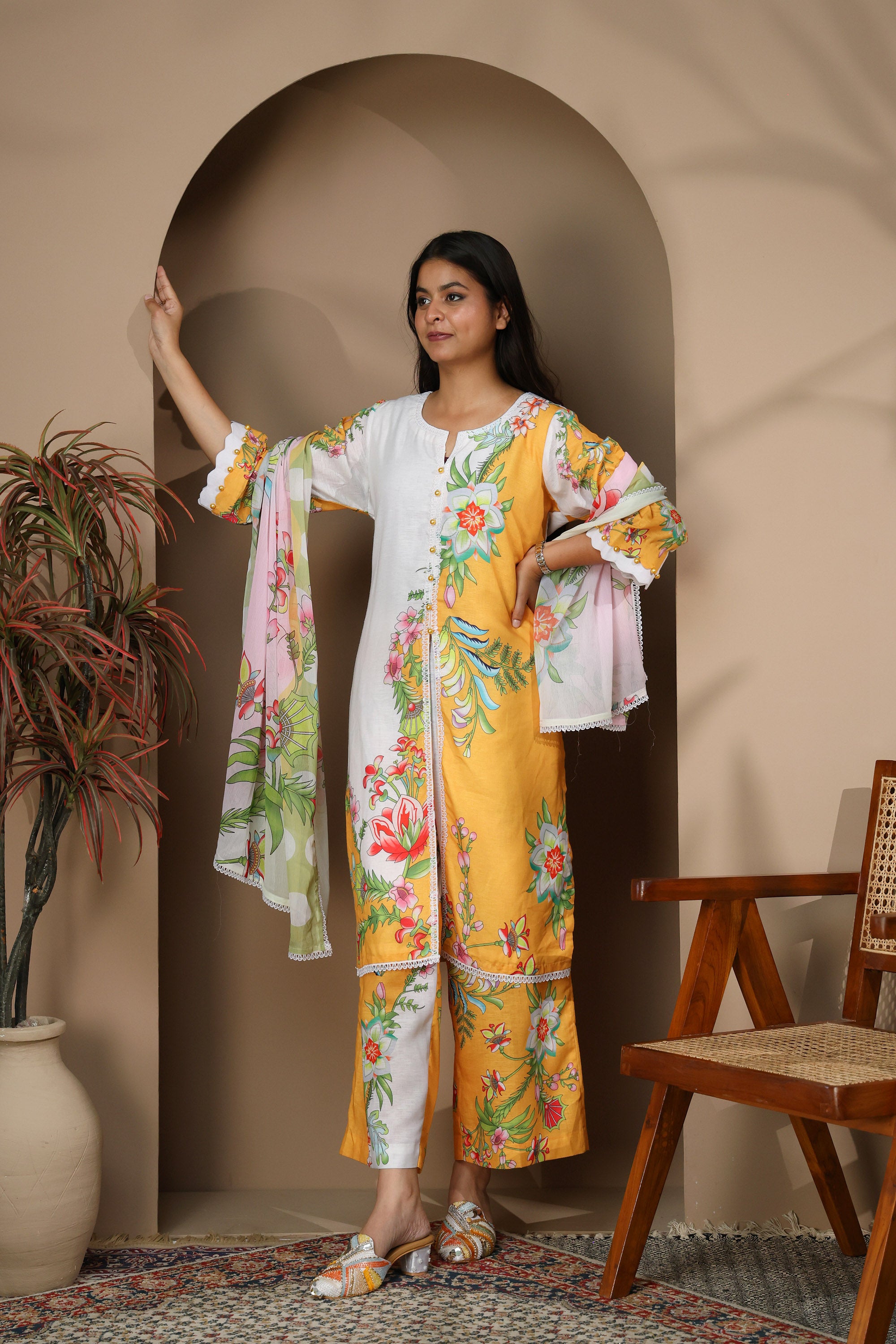 Mustard Yellow Pakistani-Style Digital Print Suit