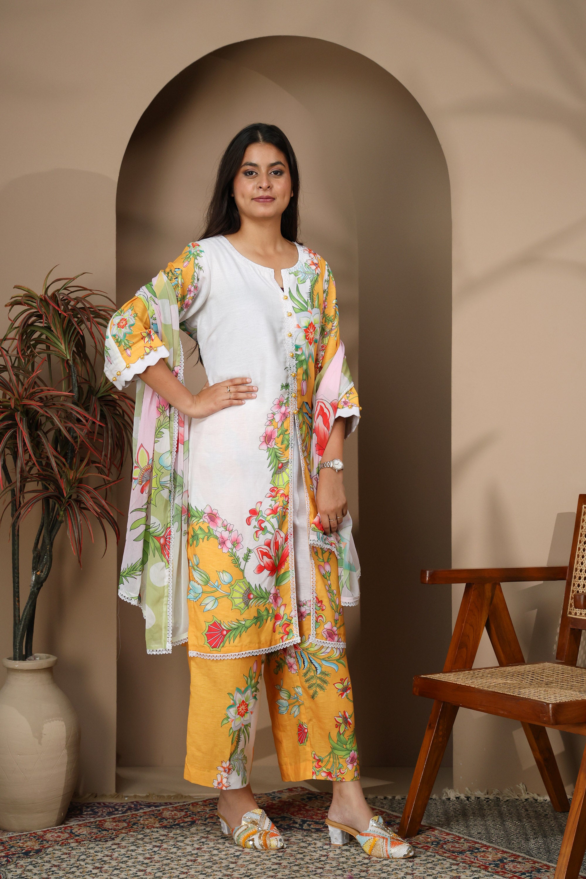 Mustard Yellow Pakistani-Style Digital Print Suit