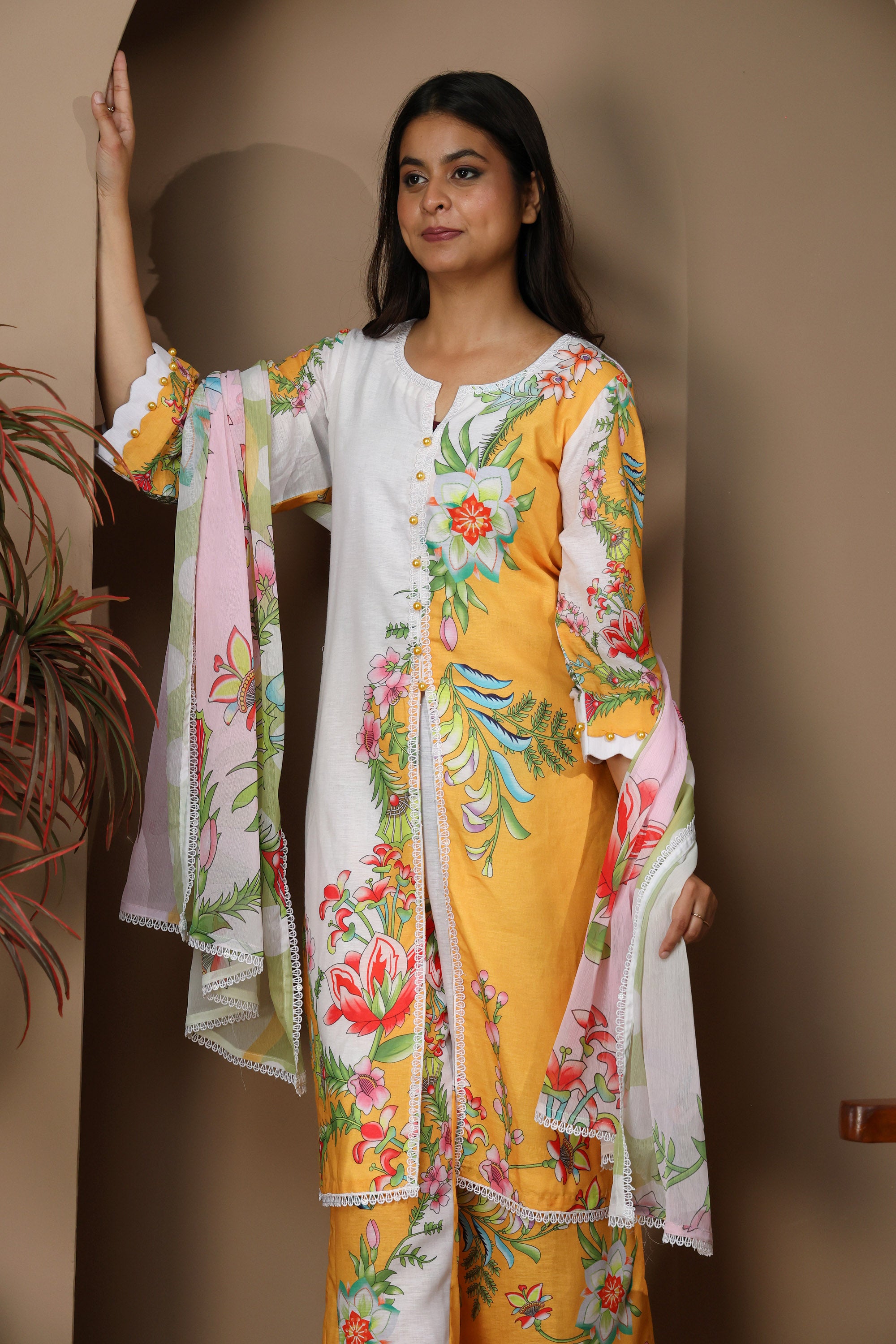 Mustard Yellow Pakistani-Style Digital Print Suit