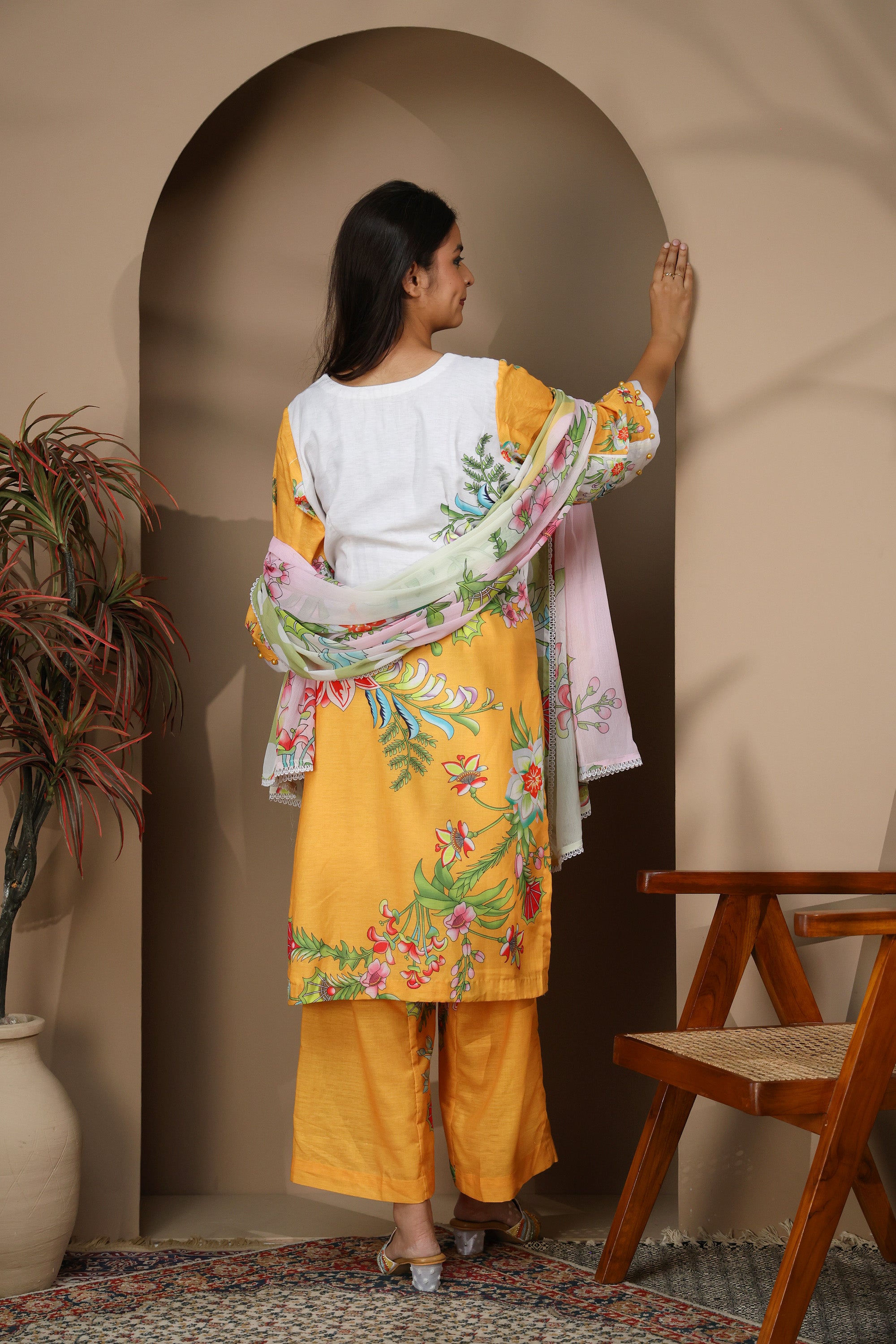 Mustard Yellow Pakistani-Style Digital Print Suit