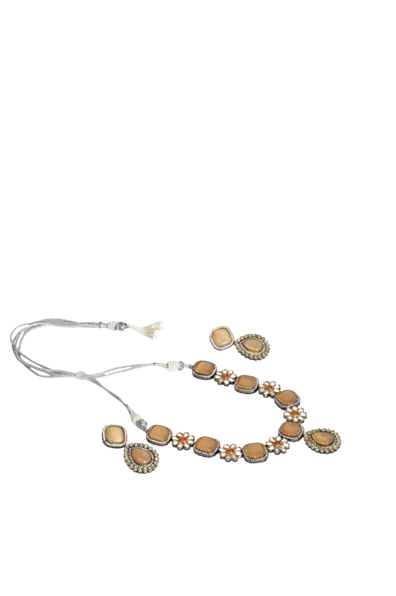 Beige Stone AD Necklace Set