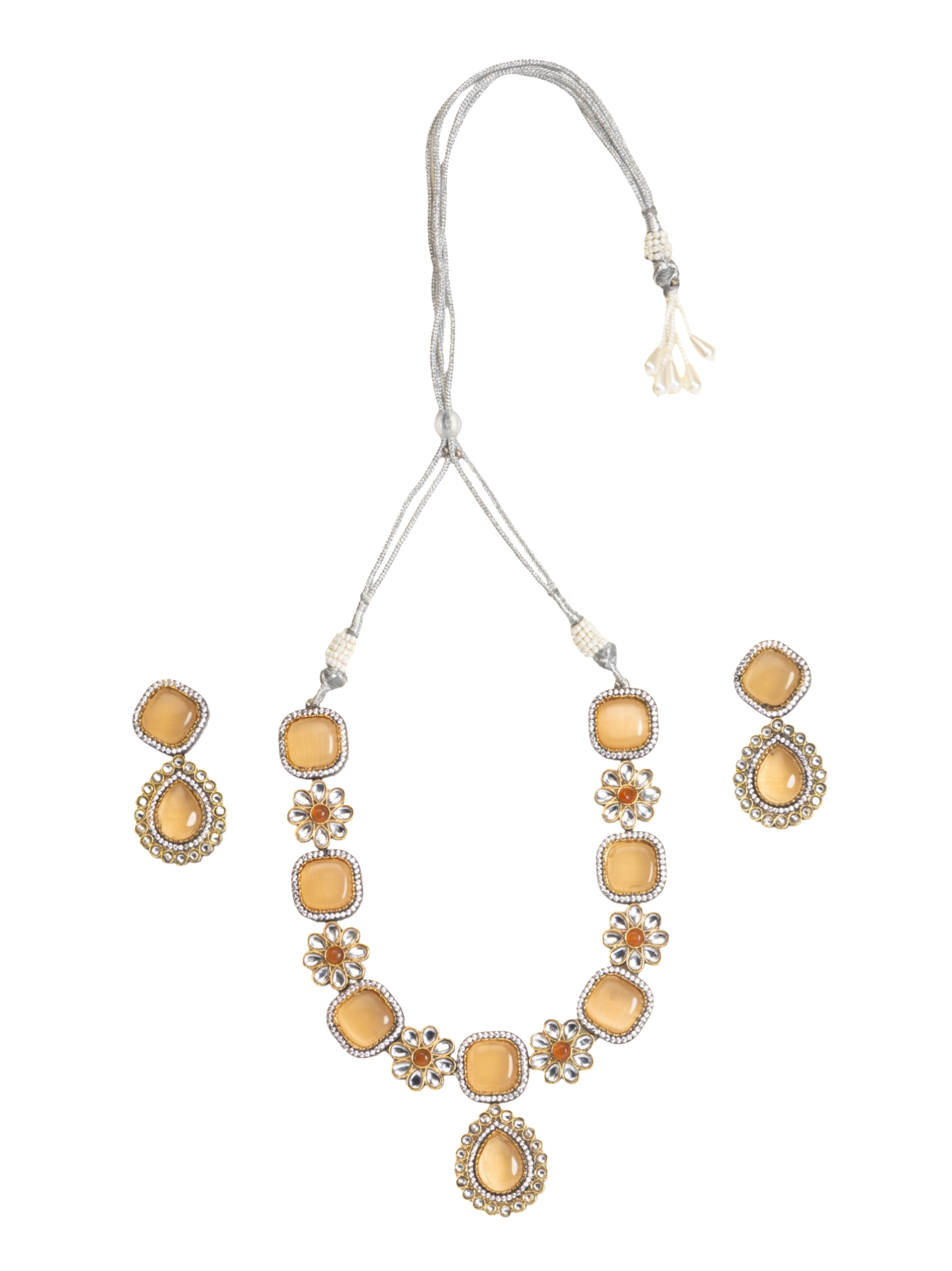 Beige Stone AD Necklace Set