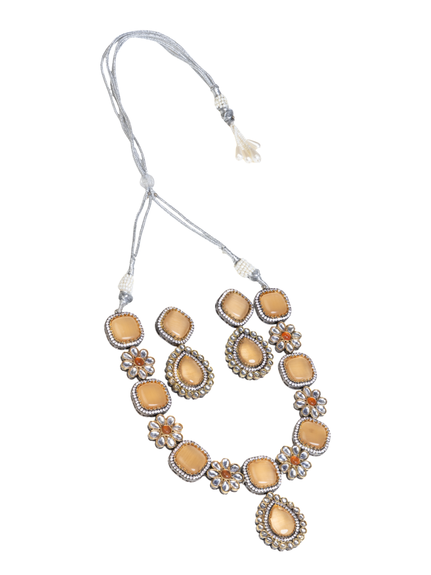 Beige Stone AD Necklace Set